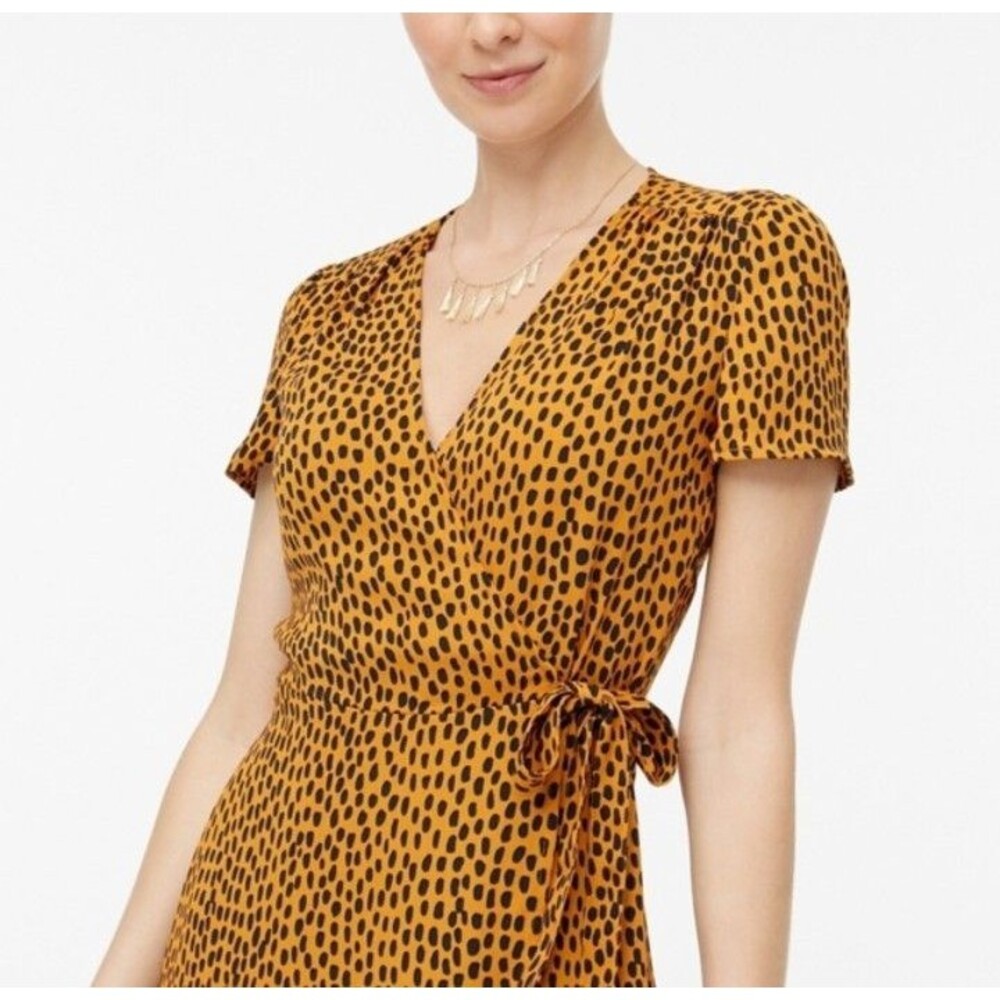 NWT J. Crew Wrap Dress Size 6 Animal Print Black Orange V-Neck Short Sleeve